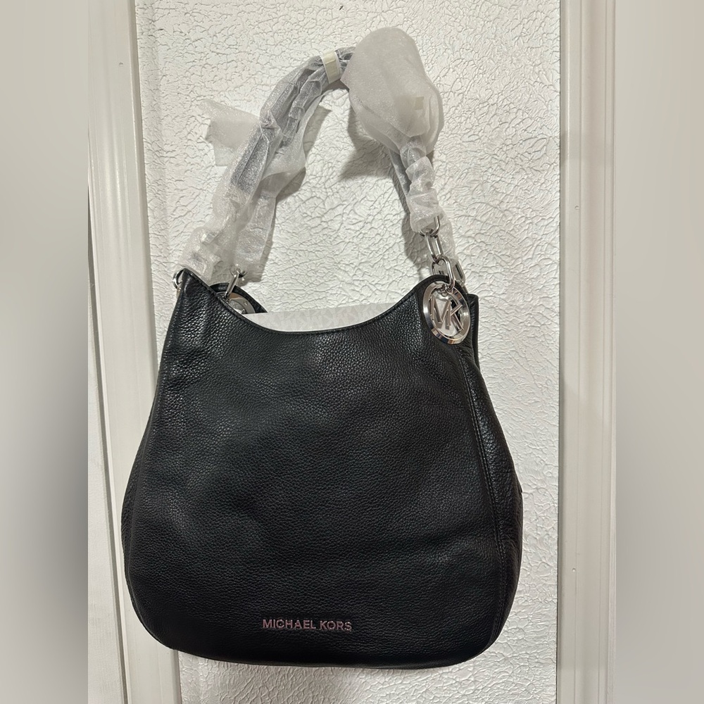 Michael Kors “Lillie” Black Leather - Large Chain Shoulder Tote Hobo Bag